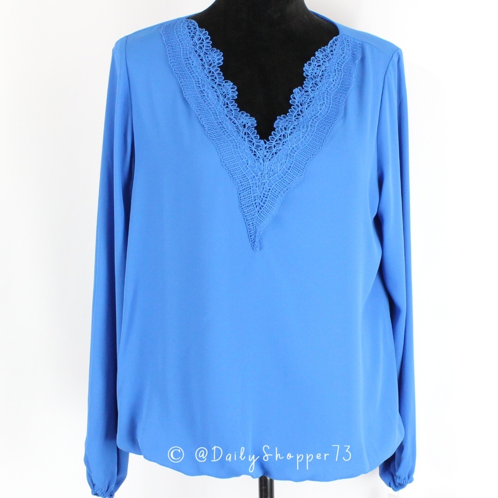 NEW Alfani Women's Blue Lace V-Neck Blouse